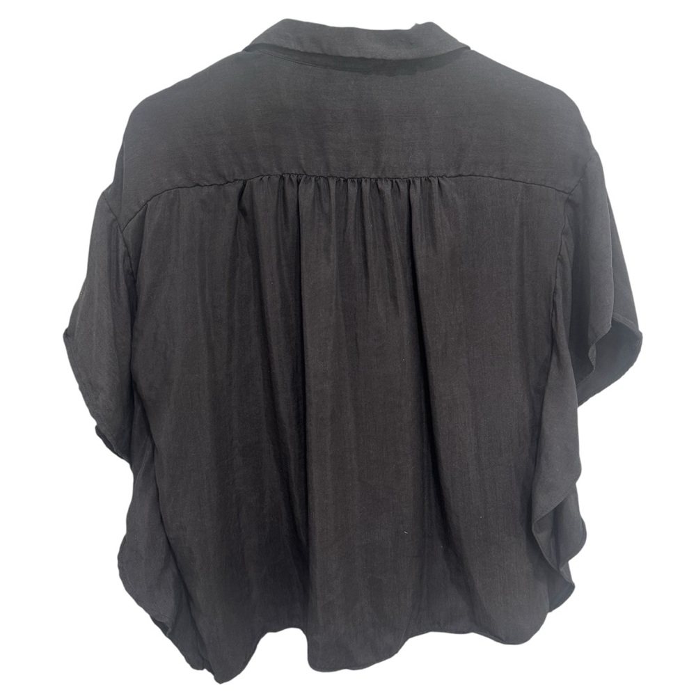 Zara Black Batwing short sleeve Women's button up boxy blouse S - Picture 3 of 5